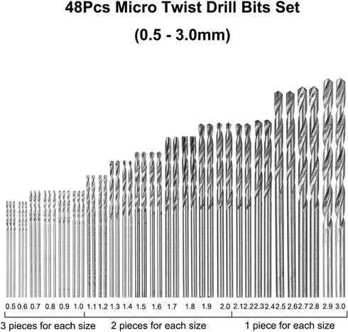 Pin Vise Hand Drill with 48Pcs Micro Twist Drill Bits Set (0.5-3.0mm) HSS Mini Rotary Tool for Resin Casting Molds Plastic Wood Keychain Pendant J...