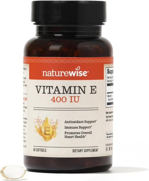 NatureWise Vitamin E 400 IU Softgels (180mg DL-Alpha) - Dairy Free, Gluten Free and Soy Free Antioxidant-Rich Dietary Supplement for Skin, Heart, ...