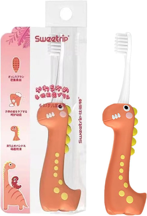 Dinosaur Kids Toothbrush, 0.12mm Soft Filament Toddler Toothbrush for Kids 6-12 Make Brushing Fun and Protect Kids Delicate Teeth (Orange, 1PC)...