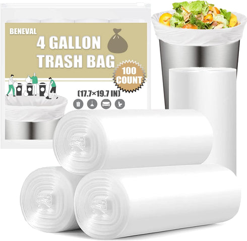 Small Trash Bags 4 Gallon - 100 Count 4 Gallon Trash Bag, Small Garbage Bags for Office Bedroom Bathroom Trash Bags, White 4 Gal Small Trash Can L...