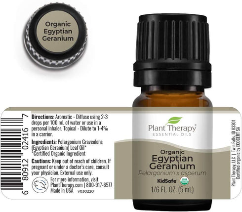 Plant Therapy Organic Egyptian Geranium Essential Oil 100% Pure, USDA Certified Organic, Undiluted, Natural Aromatherapy, Therapeutic Grade 5 mL (...