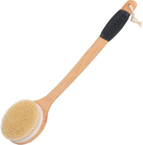 OWIIZI Round Head Back Scrub Brush for Body Shower, Wooden Long Handle Bristles Tub Soaping Bath Brushes, Skin Exfoliator Scrubber Brush for Men W...