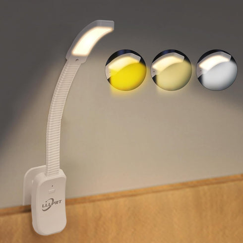 Clamp Table Lamp, 10 LEDs USB Rechargeable Clip on Book Light for Bed Reading with 3 Lighting Colors, Stepless Dimming, 120 Hours Runtime, 360° Fl...