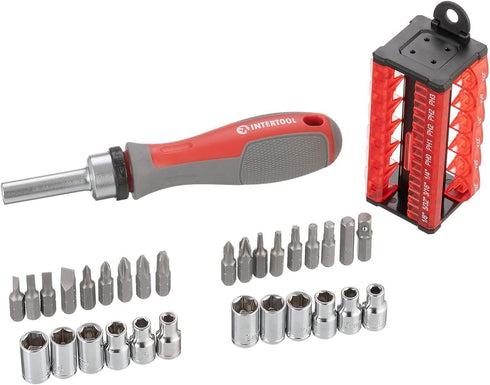 INTERTOOL 31-Piece Ratchet Screwdriver Set, SAE & Metric, Multi-Bit & Socket, All in OneRepair Tool VT08-3374...
