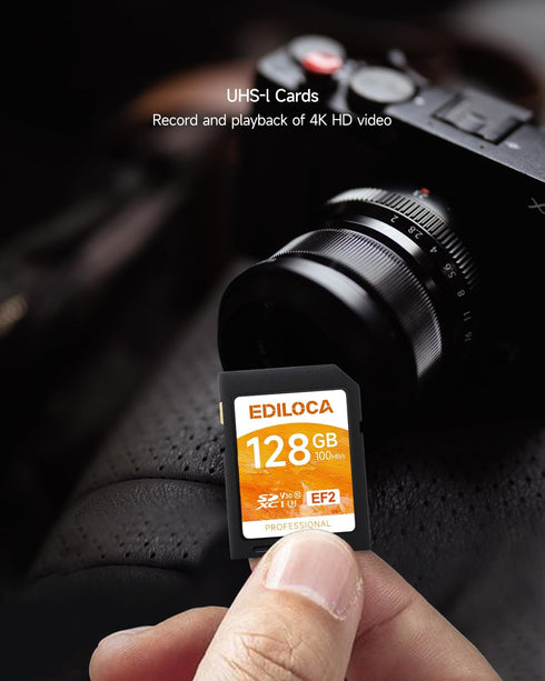 EF2_128GB UHS-I SD Card UHS-I Memory Card Fast Storage, Read Speed 100MB/s, Write Speed 90MB/s, C10, U3, V30, Full-HD & 4K Video, SD Card, Must-Ha...