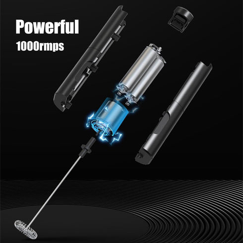 Milk Frother Electric Handheld Foam Maker for Hot Chocolate, Latte Macchiato, Milkshakes, Cappuccino, Battery power, Stainless Steel (Black)...