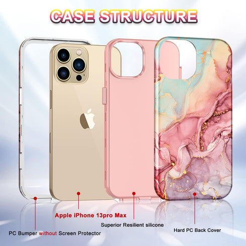 Btscase Compatible with iPhone 13 Pro Max Case 6.7 Inch 2021,Marble Pattern 3 in 1 Heavy Duty Shockproof Full Body Rugged Hard PC+Soft Silicone Dr...