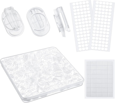 120 Pieces Adhesive Plastic Sticky Clips Clear Clips Reusable Removable Sticky Clips Small Poster Clips Wall Clips Hanging Bulletin Board Clips fo...