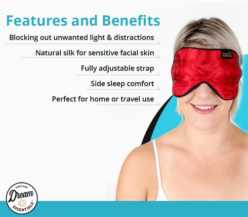 Dream Essentials Ultra Silk 360 Sleep Mask, Mulberry Silk Blindfold Eye Mask with 2 Fully Adjustable Straps, Thin Profile Night Mask Great for Sid...