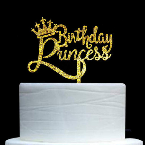 Happy Birthday Princess Cake Topper for Princess Birthday Cake Topper Party Decorations Gold Glitter Acrylic...