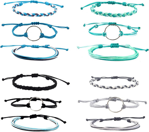 Pingyongchang 12pcs Surfer Wave String Braided Bracelets Anklet for Women Handmade Boho Jewelry Waterproof Beach Bead Adjustable Friendship Charm ...