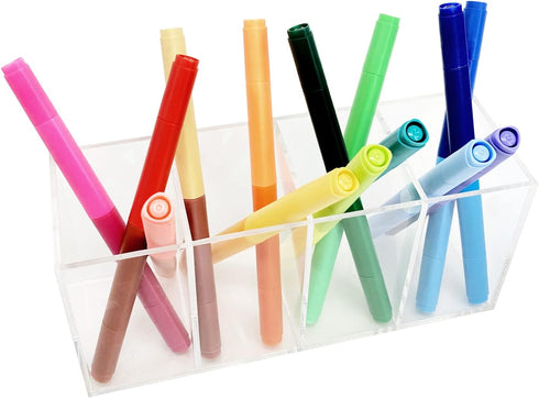 Acrylic Pen Holder 4 Compartments Clear Pencil Holder Organizer Makeup Brush Holder...