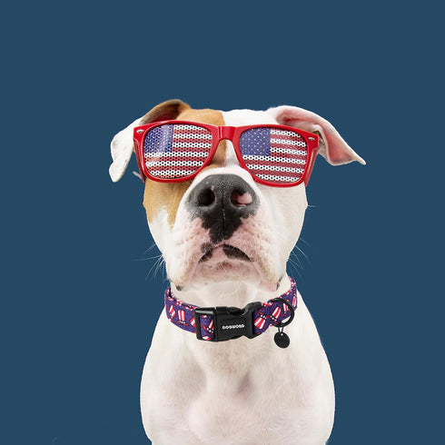 DOGWONG Cotton Dog Collar, 4th of July Dog Collar Durable Soft Natural Fabric Pet Dog Collar Cute Patriotic Puppy Necklace for Small Medium Large ...