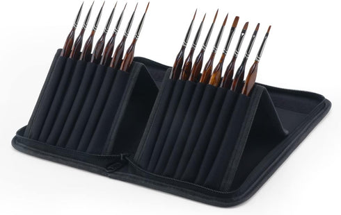 Transon Artist Detail Paint Brushes with Case 15pces for Model Miniature Painting, Nylon, Dark Brown...