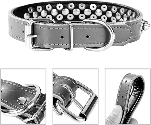 Adjustable Genuine Leather Spiked Studded Dog Collars for Small Medium Large Pets/Pit Bull/Bulldog/Pugs/Husky (L, Black2)...
