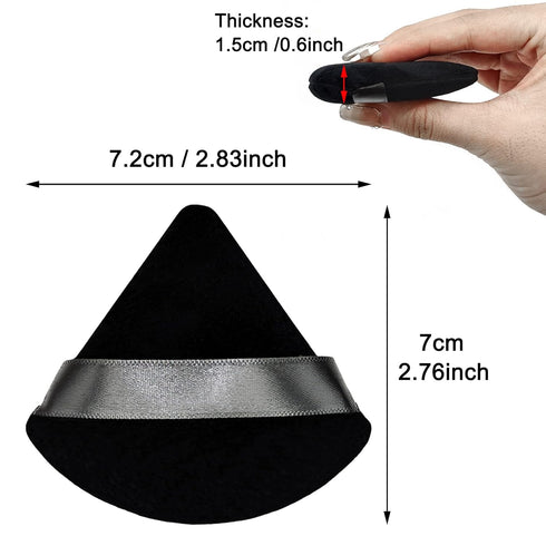 12 Pieces Black Cosmetic Powder Puff,2.76 inch Portable Soft Sponge Setting Face Puffs,Triangle Velvet Powder Puff with Ribbon Band Handle for Loo...