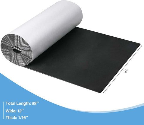 Foam Insulation Neoprene Sheets with Adhesive,Multi-Function Soundproof Large Marine Closed Cell Neoprene Rubber Roll (W?12 Inch T:1/16 Inch L:98 ...