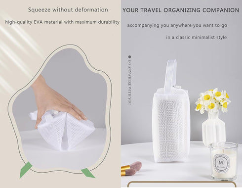 Toiletry Bag Travel Smart with Waterproof Toiletry Bag: EVA Handle, Skin-Friendly Design, Classic Grid Pattern (Cylindrical Toiletry Bag)...