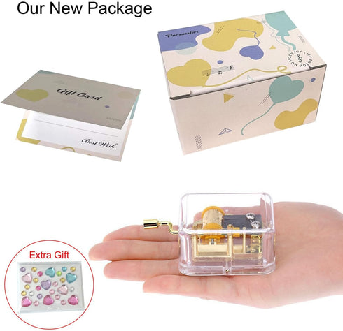 Pursuestar Happy Birthday Music Box, Clear Gold Hand Crank Musical Box for Mom/Dad/Daughter/Son - Unique Best Gifts for Christmas Wedding Mother's...