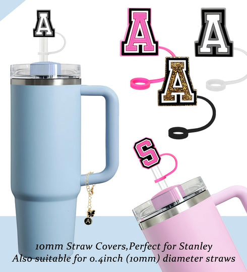 ?3 +3) Nuozme Straw Cover Compatible with Stanley Tumbler Cup 3PCS Letter Straw Caps Toppers with 3 Initial Butterfly Charms Name ID For Stanley 3...
