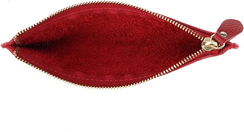 BTSKY Genuine Leather Pencil Case - Zippered Pen Case Stationery Bag Zipper Pouch Pencil Holder (Red)...