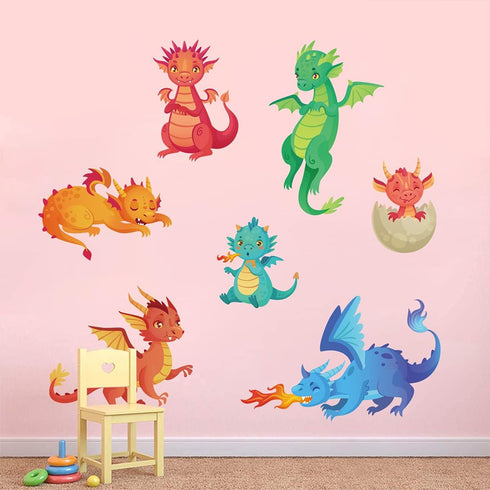 Large Dragon Wall Decals Cartoon 3D Dinosaur Kids Wall Stickers Peel and Stick Vinyl Dragon Dinos Wall Decals Stickers for Kids Bedroom Playroom B...