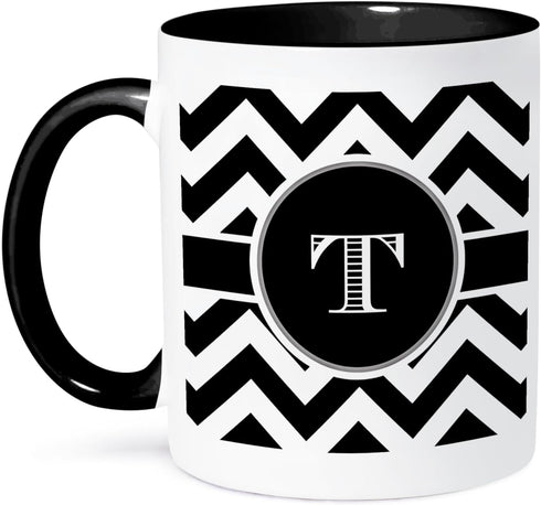 3dRose mug_222082_4 Black and white chevron monogram initial T - Two Tone Black Mug, 11oz...