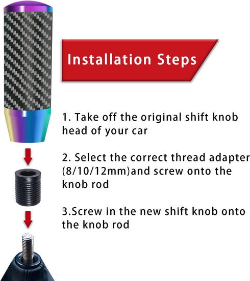 3.5 Inch/9cm Neo Chrome Weighted Shift Knob Carbon Fiber Shift Knob Automatic Shift Knob with 8/10/12mm Adapters fit for Manual and Buttonless Aut...