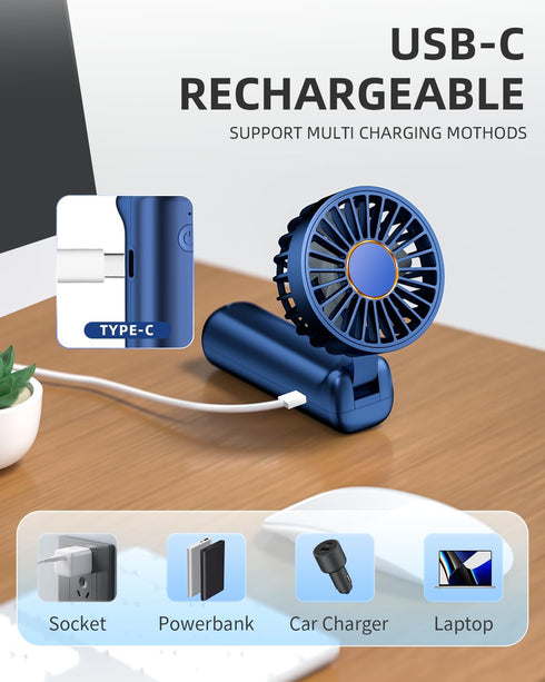 FrSara Portable Handheld Fan, Mini Desk Fan, Multi-Function Fan, 2000mAh Ultra-Long Battery Life, Ultra-Quiet, 3-Speed Adjustment(Blue)...