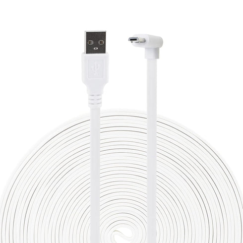 LEFXMOPHY 30ft Power Cord for WYZE Cam Pan V3 90 Degree L-Shape Connector Micro USB Right Angle Extension Charging Cable Long Flat White Extender....