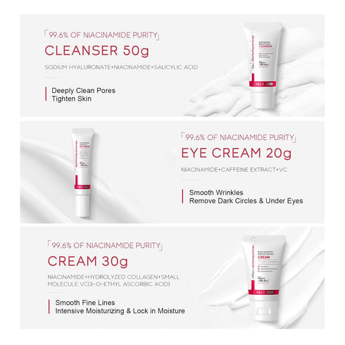 Niacinamide Travel Size Skin Care Set, Travel Size Skincare Set for Teenagers Girls, Travel Size Face Care Kit with Cleanser, Eye Cream, Cream, Fa...