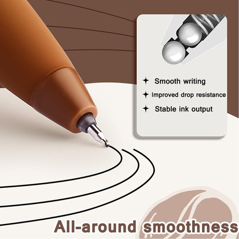 Cute Coffee Pens 5Pcs Gel Ink Pens Retractable Pens and 1Pcs Highlighter 0.5mm Fine Point Black Ink Kawaii Smooth Writing Pens for School Office S...