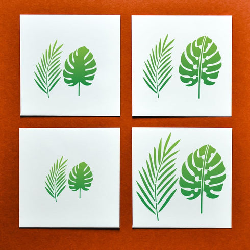 4pcs Tropical Leaf Stencils 6~11.8inch 4 Sizes Monstera Palm Fern Leaf Stencil with Paint Brush Reusable Small Large Tropical Leaf Stencils for Pa...