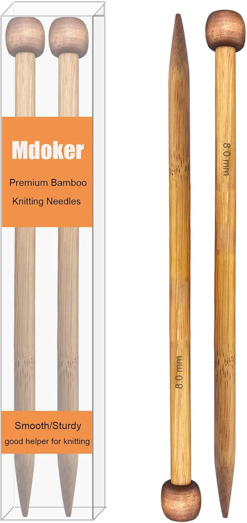 Mdoker Bamboo Knitting Needle Straight Single Pointed Sweater Knitting Needles 10-inch Length for Handmade DIY Knitting Projects,Size US 11(8mm)...