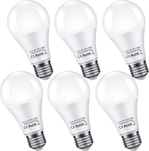 12V LED Light Bulb 60Watt Equivalen E26 7W 630Lm 12 Volt Low Voltage Lights AC/DC 11-18V A19-12volt RV Marine Boat Landscape Lighting- 6 Pack(2700...