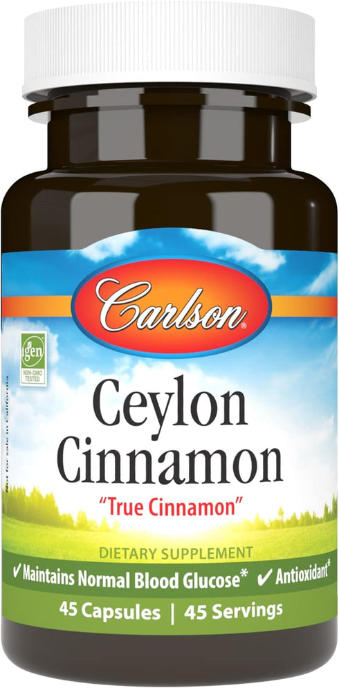 Carlson - Ceylon Cinnamon, Cinnamon Supplements, 500 mg, Cinnamon Extract Pills, Ceylon Cinnamon Capsules, 45 Capsules...
