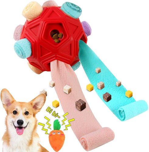 Dog Snuffle Ball-Interactive Puzzle Dog Toys Encourage Natural Foraging Skills Slow Feeder for Training and Stress Relief, Cloth Strip Hiding Food...