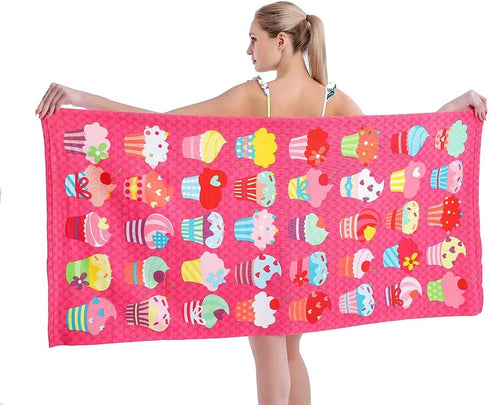 Microfiber Beach Towel Set Oversized Large Quick Dry Soft Thin Sand Free Cute Ice Cream Design 30×60 inch Beach Towels for Kids Women Men Pool Swi...