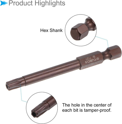 Magnetic Torx Screwdriver Bit, T27 3" Length 1/4" Hex Shank, S2 Steel Star 6 Point Drill Driver Tamper Proof - (Applications: for Auto Repair), 2-...
