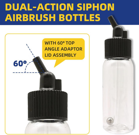 OPHIR Brand Box of 1.06-Ounce, 30ML Plastic Bottles Jars Lid Adapter Dual-Action Siphon Feed Accessories with 10x Rubber Caps, Works with Dual Act...