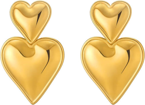 Apsvo Chunky Gold Heart Earrings for Women, Lightweight Drop Earrings Dangle Double Heart Earrings Gold Plated Earrings Fashion Trendy Jewelry...