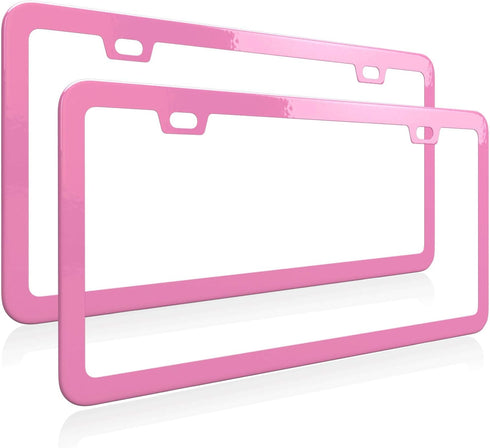 Pink License Plate Frame, Metal Thin Stainless Steel with 2 Holes Screw Cap, 2 Pack (Pink (Women's Favorite))...