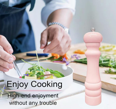 Summer Party 8-Inch Wooden Salt or Pepper mill– Oak Manual grinder with Ceramic Core, Adjustable Coarseness, BBQ, Manual Pepper Grinder,Camping Sp...