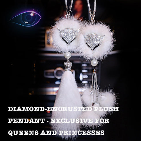 Car Decor Automotive Interior Rearview Mirrors Rearview Mirror Pendant Enchanting White Fox Diamond-Encrusted Plush Pendant Car Accessories Creati...