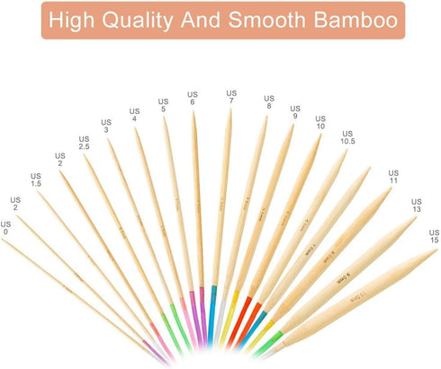 18 Pairs Circular Knitting Needles Set, Vancens Premium Bamboo Knitting Needles with Colorful Plastic Tube, 5 Kind of Tools for Weave are Included...