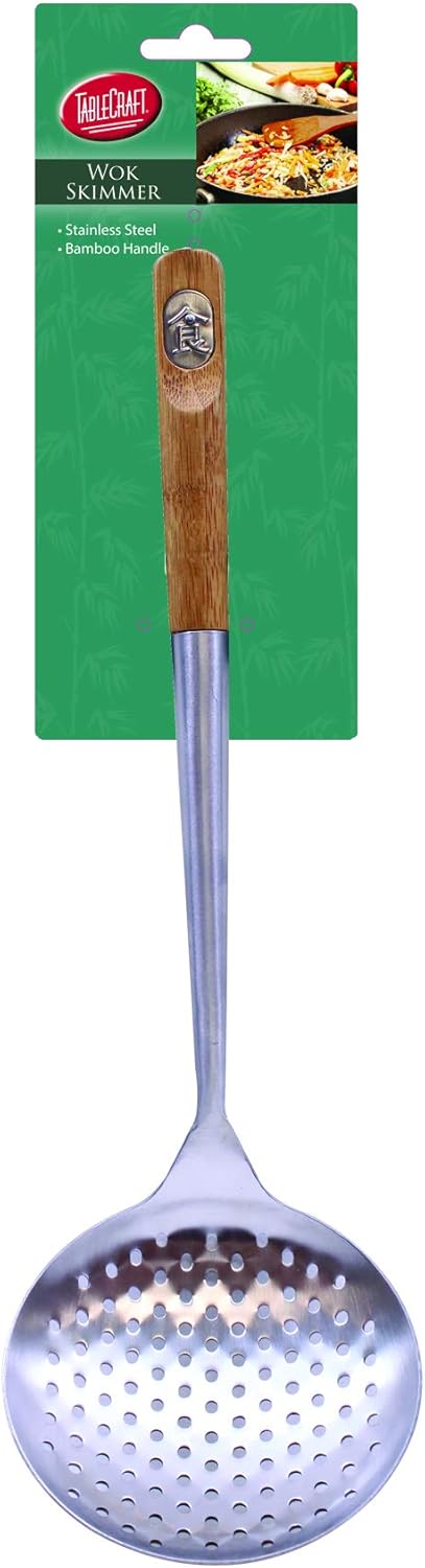 Tablecraft Wok Skimmer with Bamboo Handle, 15", Brown...