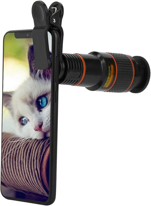 Telephoto Cell Phone Camera Lens 12X Telescopic Lens, Universal Clip On Telescopic Focusing Cell Phone Camera Lens for Mobile Phone Tablet, Cell P...