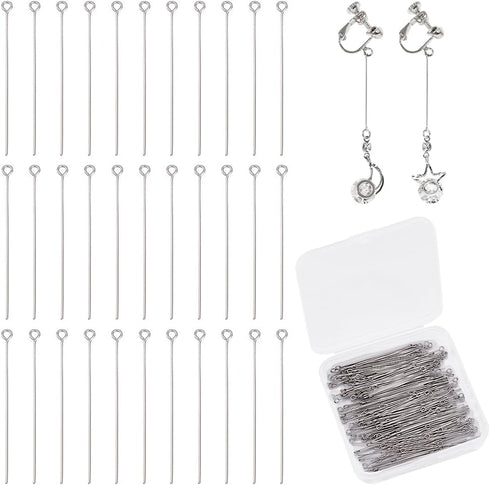 PH PandaHall About 205 Pcs 304 Stainless Steel Head Pins Findings Eye Pin Length 1.5 Inch 23-Gauge for Jewelry Making...