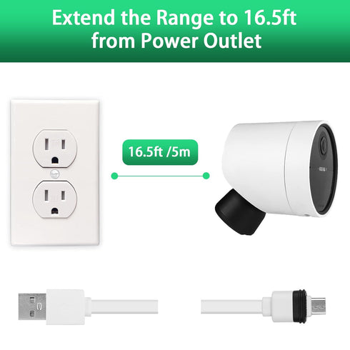 Power Cable Compatible with SimpliSafe Wireless Outdoor Security Camera,16.5Ft/5m Weatherproof USB Cable Power Your SimpliSafe Outdoor Camera cont...
