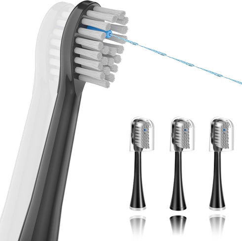Flossing Toothbrush Head Replacement, 3 Count, Sonic Tooth Brushes and Water Flosser Combo Water-Pick Brush Heads (Compact Size, Black)...